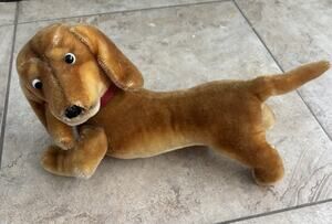Vintage Steiff Hexie Dachshund Dog Mohair Plush Swivel Head 14” Red Collar 1950s